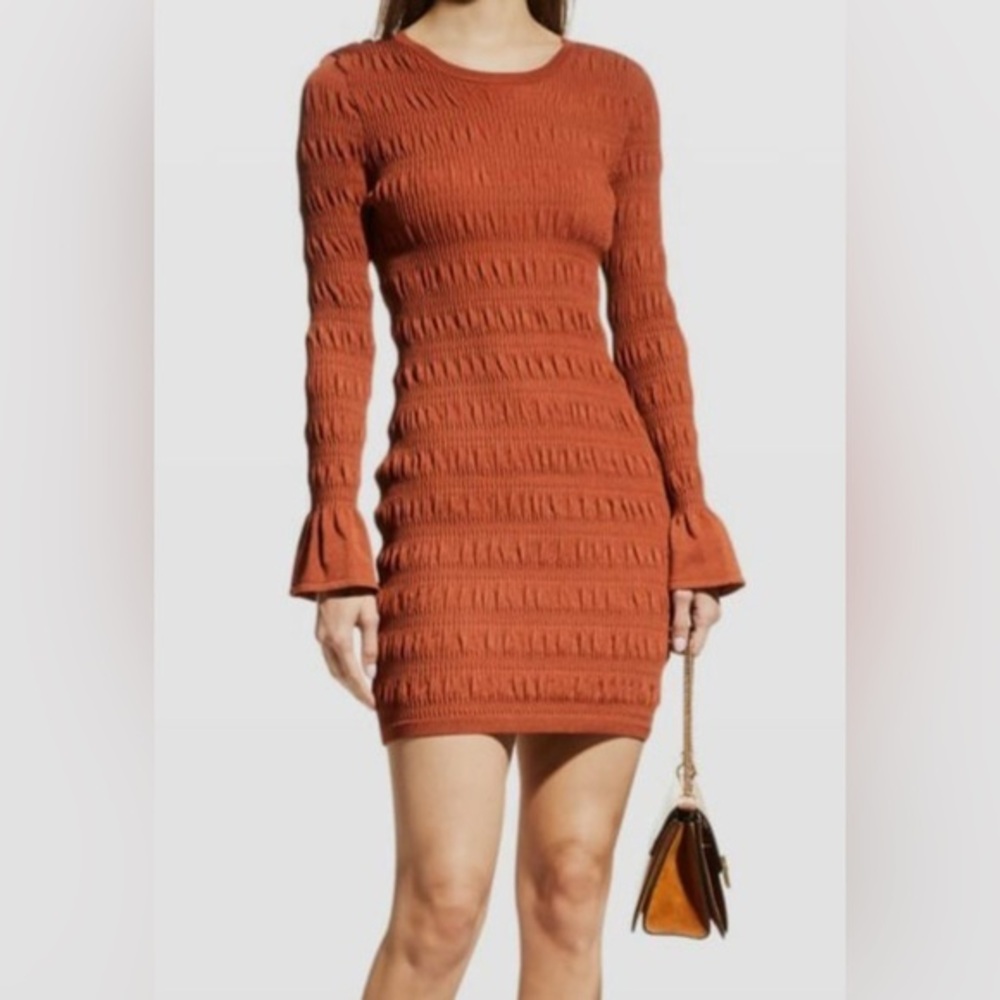 TOVE Size S • Juno Orange Midi Fitted Bodycon Dress.